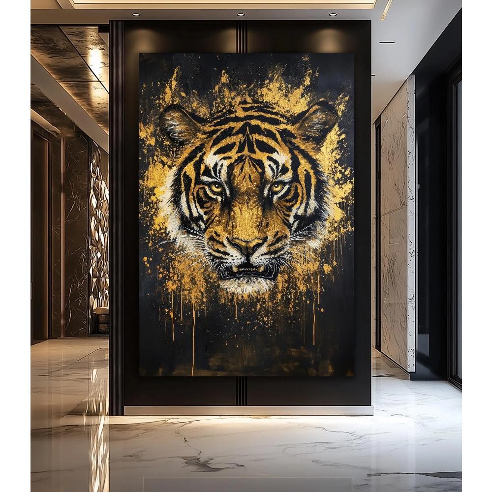 Fox Elephant Eagle Canvas Painting Black Gold Animal Print Poster Luxury Wild Animal Decoration Abstract Modern Gold Home Decor