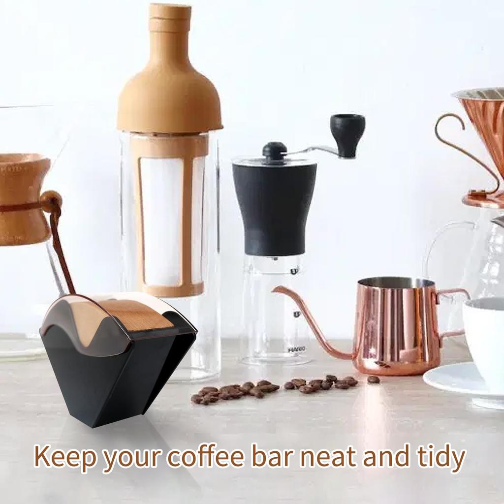 Multifunctional Coffee Filter Holder with Paper Storage and Coffee Bar Kitchen Supplies Case, Cone-Shaped Lid, Organization, Essentials,