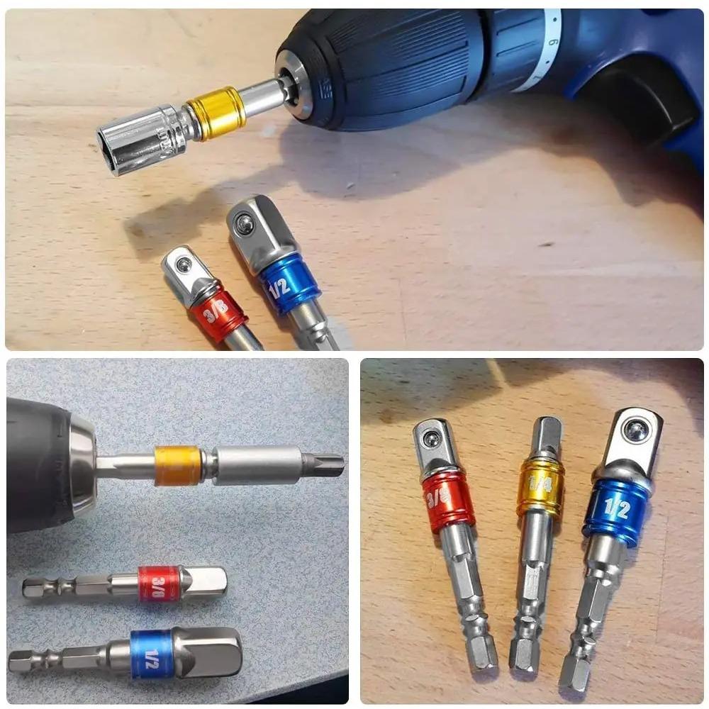 3pcs Impact Grade Socket Adapter Power Hand Tool Part Driver Extension Set Screwdriver Holder Drill Nut Attachment
