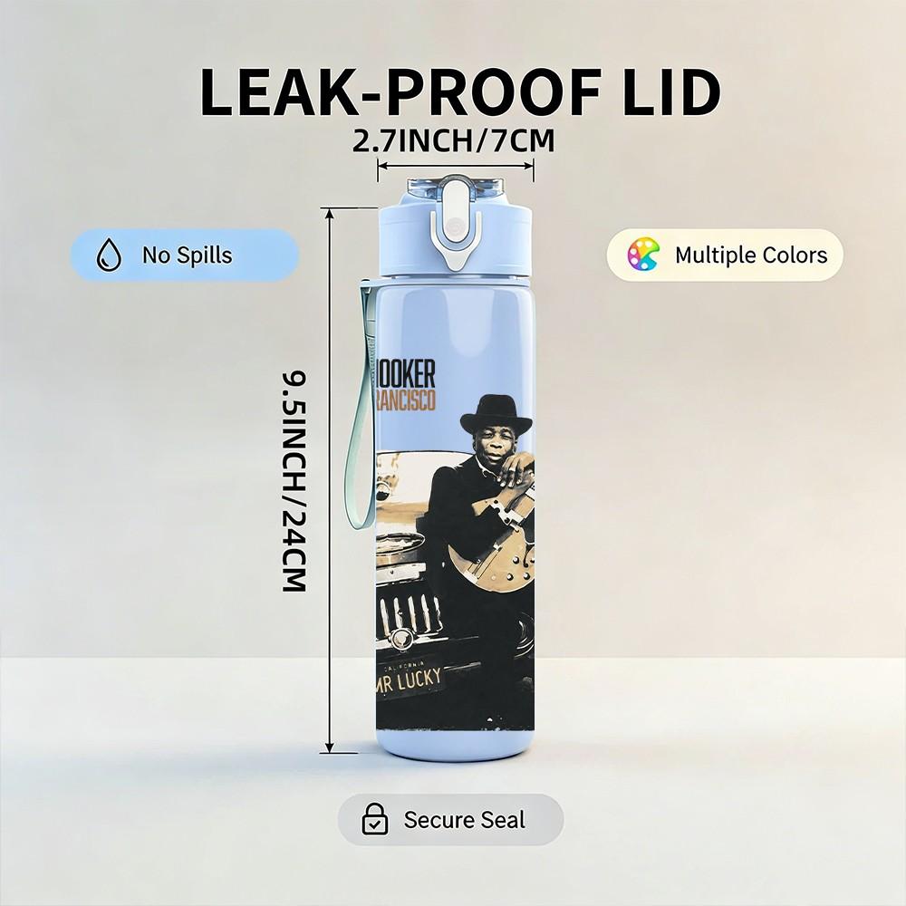 1PC Retro Male Musician 750ml Sports Water Bottle Leakproof Straw Lid Outdoor Office Home