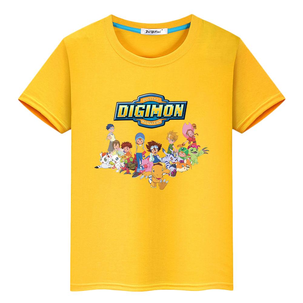 

digimon Принт 100% бавовняна футболка для дітей хлопчик 10 років y2k one piece Kawaii гордість футболка аніме Короткий Мультяшні Топи одяг для дівчаток 110 жовтий