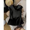 Women Satin V Neck Blouse Elegant Short Sleeve Side Drawstring Ruched Top Summer Casual Work Office Tunic Fashion Sleeveless Sweet Tank Tops for Women