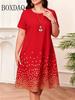 Summer Women Short Sleeve Dress Fashion Elegnat Women's Print Loose Plus Size Dresses