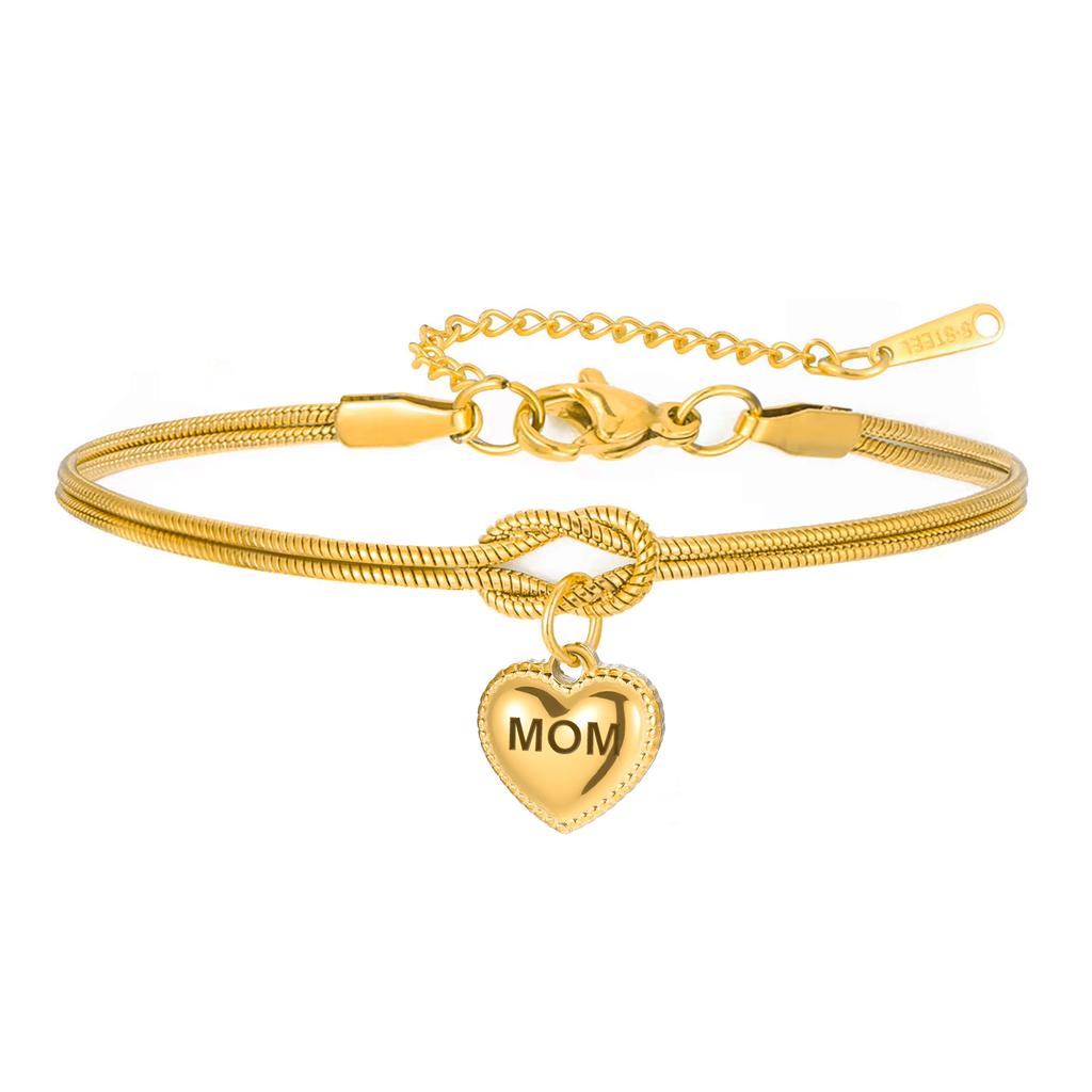 MOM Engraved Heart Charm Bracelet Stainless Steel Women's Love Knot Snake Chain Bracelets Jewelry Mother's Day Gift
