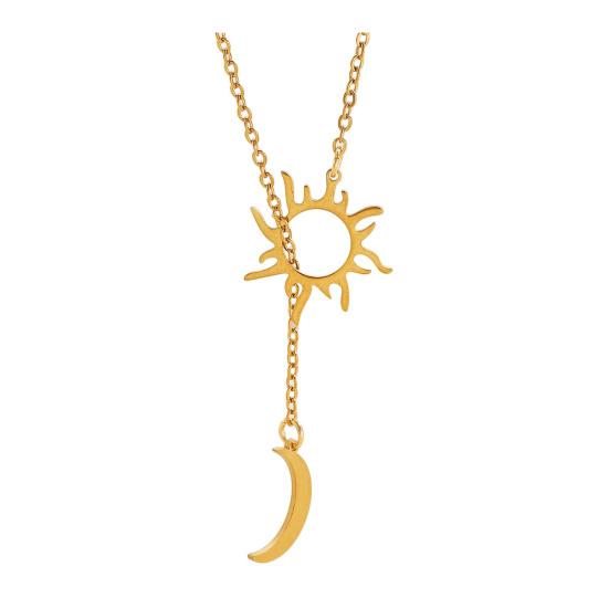 Sun And Moon Necklace for Women Plated Y Necklace Stainless Steel Hypoallergenic