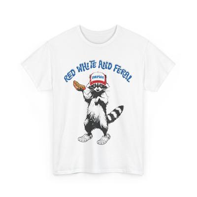 4th of July Red White And Feral Raccoon Hot Dog Funny T-Shirt