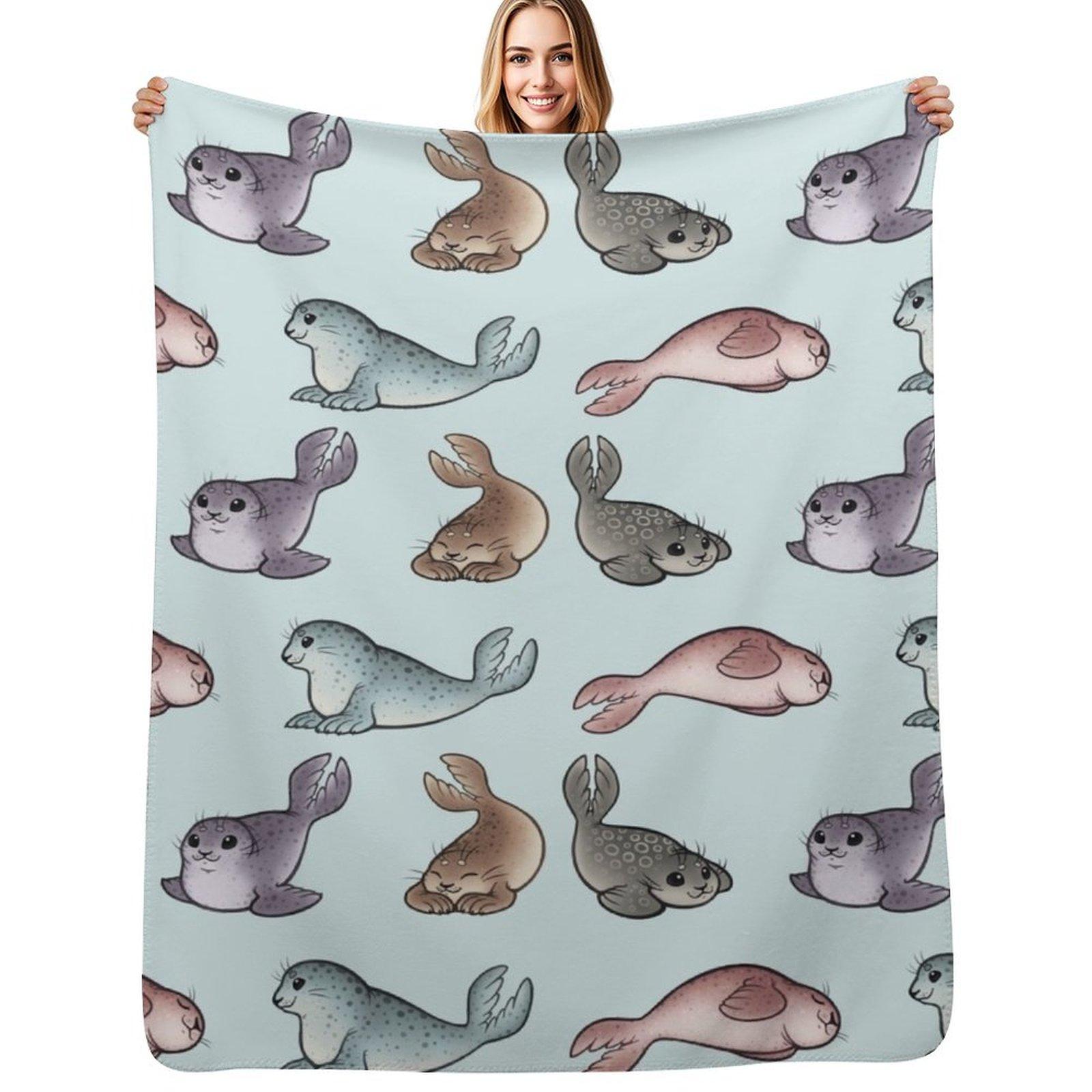 Little Seals Throw Blanket Soft Breathable Blanket for Night Sleeping Size: 75*100cm, Weight: 230 GSM
