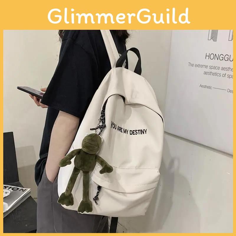 Color Solid Backpack Black White Alphabet Print Pattern College Students Unisex