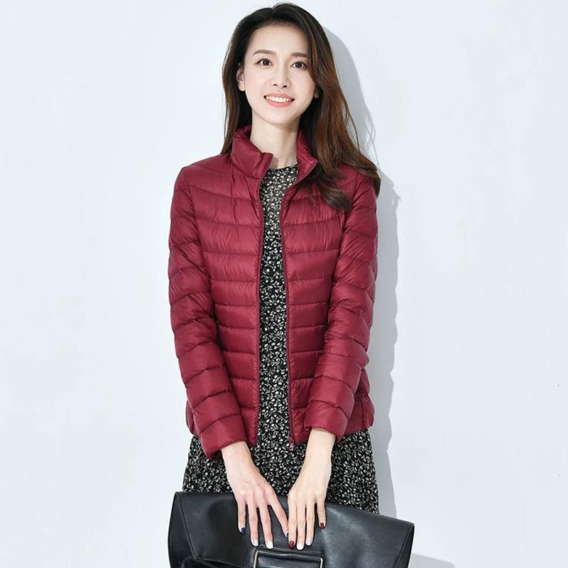 Women Coat Autumn Winter White Duck Down Jacket Solid Colors Warm Slim Zipper Fashion Light Down Coat
