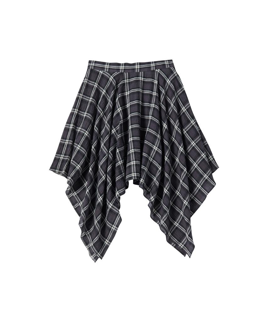 Comoni Nose W Layered Check Skirt [Navy]