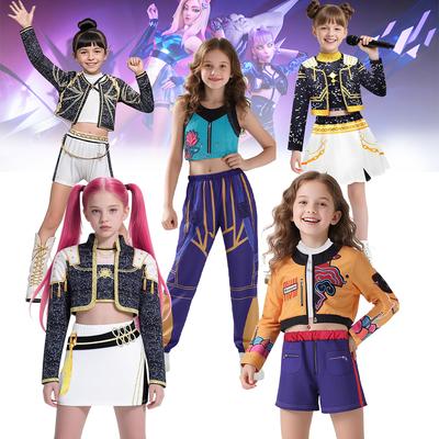Kids Mira Rumi Zoey Stage Outfits Cosplay Black Costume Girls Uniform Halloween Party Role Playing Printed Fancy Dress Up Suits