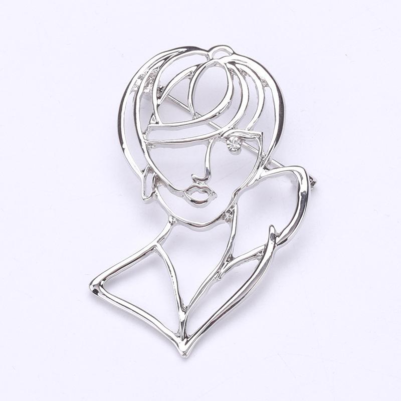 

Креативный простой ретро полый портрет брошь сплав гальванопокрытие персонализированный универсальный корсаж серебряный