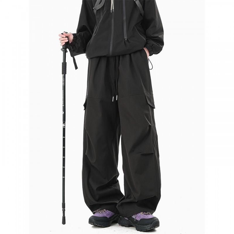Men Women Casual Cargo Pants With Large 3D Pockets Elastic Waist Loose Fit Streetwear Trousers Outdoor Daily Wear