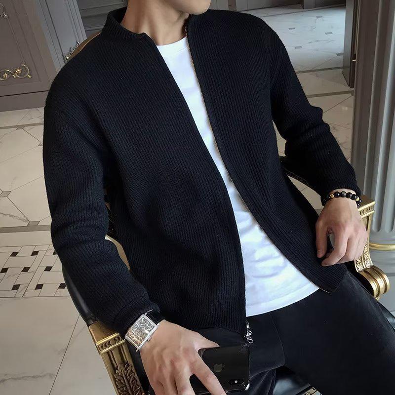Men's Slim Double Zipper Knitted Cardigan Sweater - Trendy Korean Style for Spring and Autumn