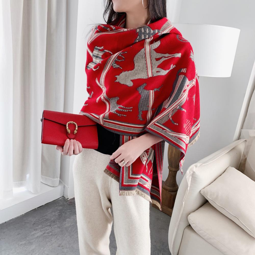 Primavera Outono Quente Cachecol Feminino Carruagem Corrente Estampado Xale