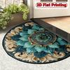 1Pcs Floral Mandala Blue Pattern Semi Circle Welcome Doormat Non Slip for Outdoor Patio Porch Kitchen Bathroom Entryway Floor