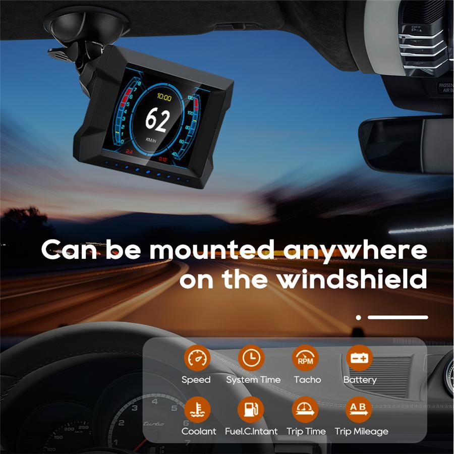 Samochodowy HUD OBD2 GPS Miernik nachylenia Prędkościomierz Alarm przekroczenia prędkości Napięcie Temperatura wody