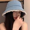 Cute Bucket Hat Lace Edge Denim Basin Hat Summer Travel Sunshade Sunscreen Show Face Small Simple Wind Bucket Hat