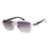 Fashion Square Rimless Sunglasses For Women Cross Diamond Metal Frame Luxury Eyewear Cut Lens UV400 Shades Sun Glasses