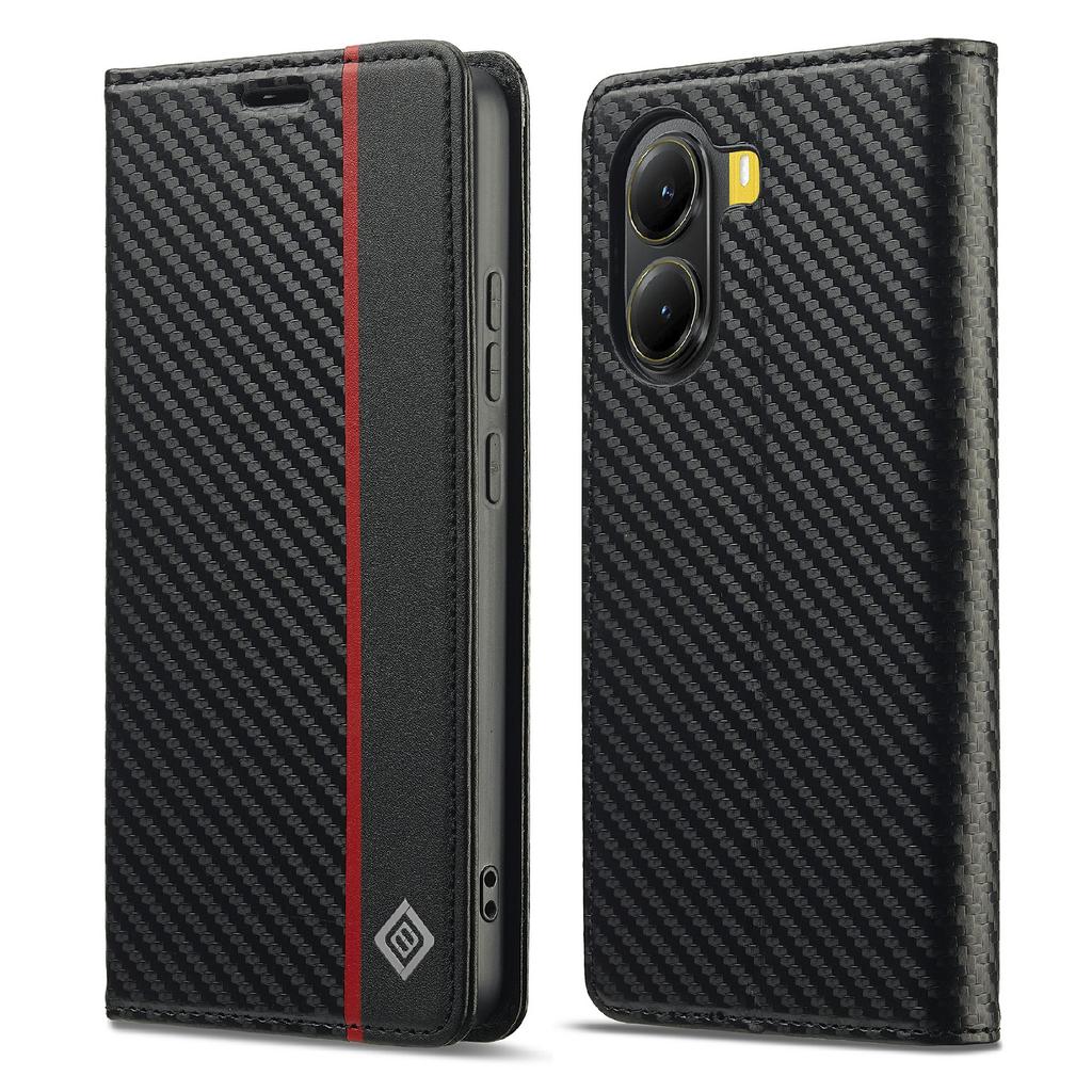 LC.IMEEKE For Xiaomi Poco X7 Pro 5G Wallet Case Carbon Fiber Texture Leather Phone Cover