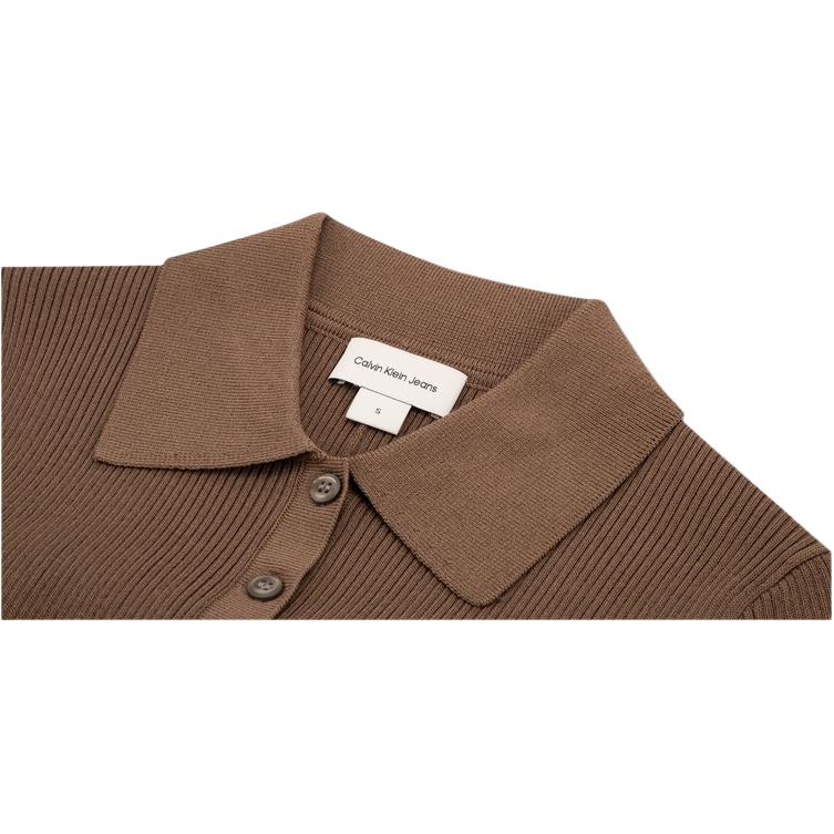 Calvin Klein Casual Embroidered Four-Button Knit Polo Long Sleeve Dress Women Dresses Dark-Gray-Brown J224574