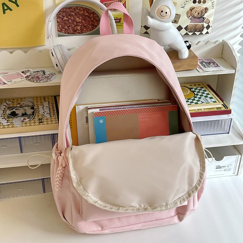 Cute Pink Backpack for Girls Fashionable Star Decorated School Bag with Plush Charm Ideal for Daily Use and School Cute Style Ba