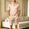 Men's Short Sleeve Pajama Set with Chest Pocket and Two Pocket Shorts for Casual Sleepwear