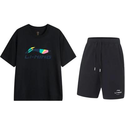 Letter Print Round Neck Pullover Short Sleeve T-Shirt Comfortable Simple Versatile Shorts Casual Sports Suit AHSVD61-2+AKST543-3