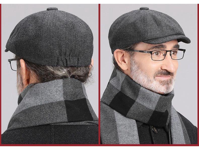 Herren Fischgräten Elastische Baskenmütze - Frühling/Herbst Retro Schiebermütze Malermütze