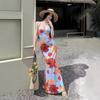 Island Vacation Style Printed Camisole Dress for Women, New Dopamine Style, Sexy Backless Body-hugging Dress