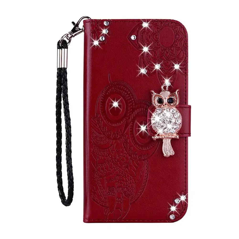 Glitter Leather Wallet Case For iPhone 16 Pro Max 15 14 13 12 11 Pro 3D Owl Flip Bling Cover XS XR X SE2020 Cards Solt Book Bag