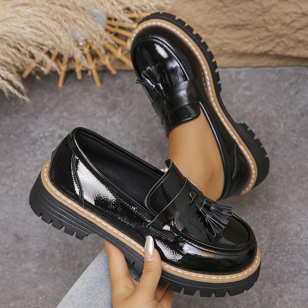 Mocassini da Donna a Calzata Larga Ispirazione Francese - Ballerine Slip-On con Suola Spessa Stile Fairycore, Scarpe da Guida Comode per Primavera/Autunno