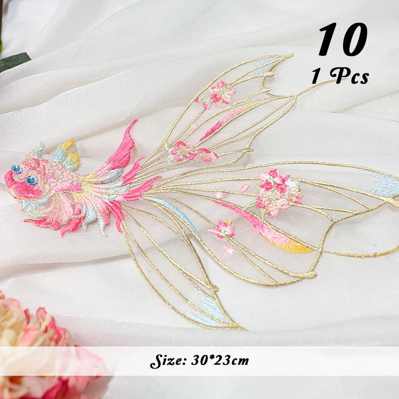 1Pc Antique Chinese Style Koi Fish Applique Embroidery Sew On Patches Sticker Diy Sewing Supplies for Hanfu Dress Clothing Patch