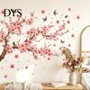 Creative Soft Decoration Gifts for Friends 2Pcs Sakura Wall Stickers with Butterflies & Birds, Peach Blossom Branch Easy Installation Floral