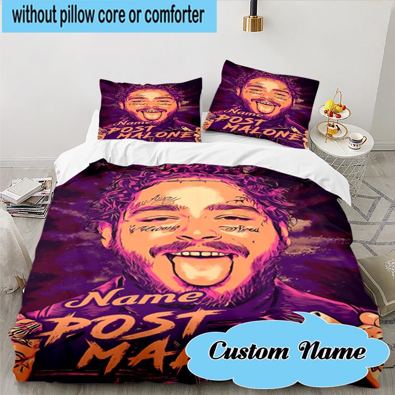 Set Biancheria da Letto Personalizzato con Nome Musicista Post Malone, 3 Pezzi, Include 1 Copripiumino e 2 Federe, Adatto per Dormitori e Camere da Letto, Regalo