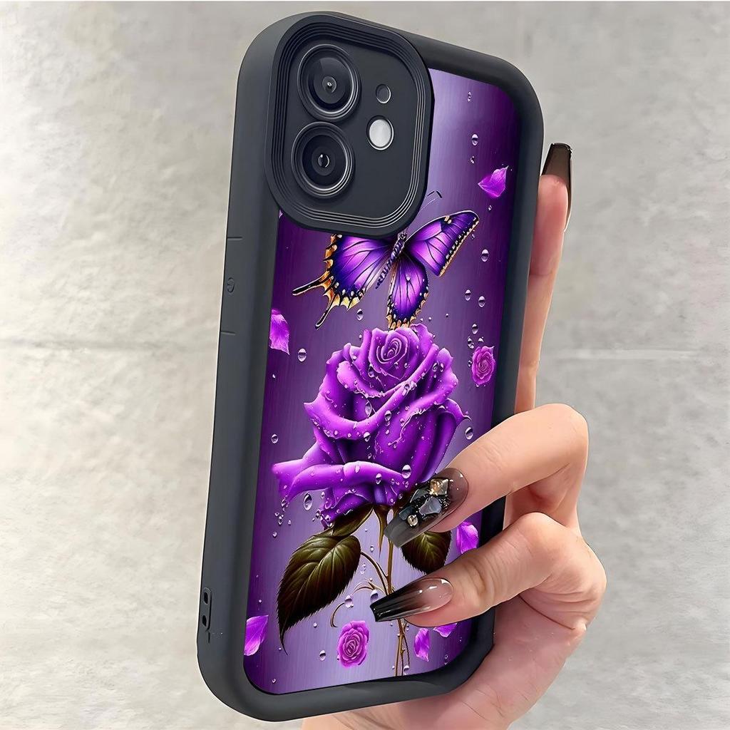 Purple Rose Black Staircase Phone Case for iPhone 15/16/17 Pro Max - Protective and Stylish