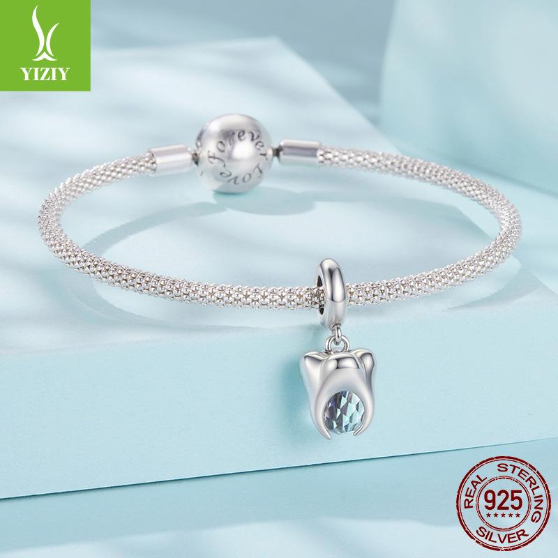 Creative Design S925 Sterling Silver Tooth Pendant Jewelry Accessories Personalized Fashion Diy Bracelet Beaded
