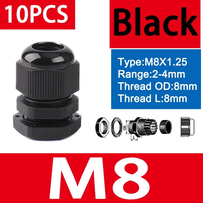 10pcs Waterproof Cable Gland M8 M12 M16 M20 M25 M32 M40 Black Plastic Seal Joint Nylon  IP68 White Cable Fixing Nylon Connector