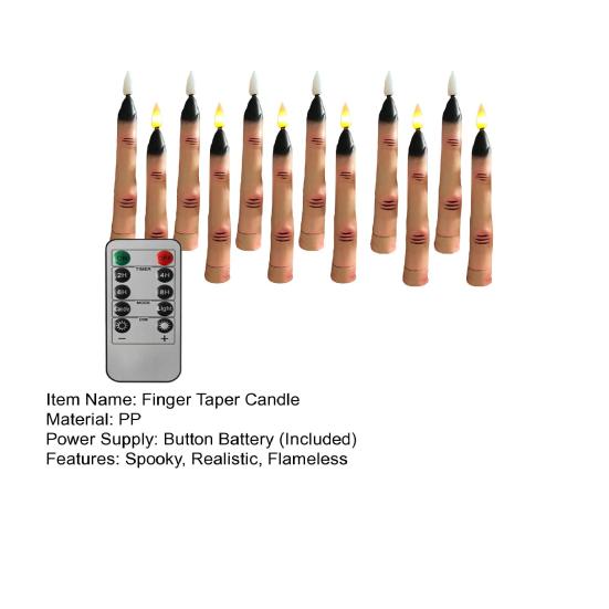 Halloween LED Finger Taper Candles Flameless Flickering Finger Candle Sticks Battery Operated Fake Candles with Remote for Holiday Home Decor