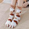 Women's Coral Velvet Cat Paw Socks, Thick Warm Winter Sleep, Cute Japanese Cartoon Embroidery, Long Tube Mid-Calf.