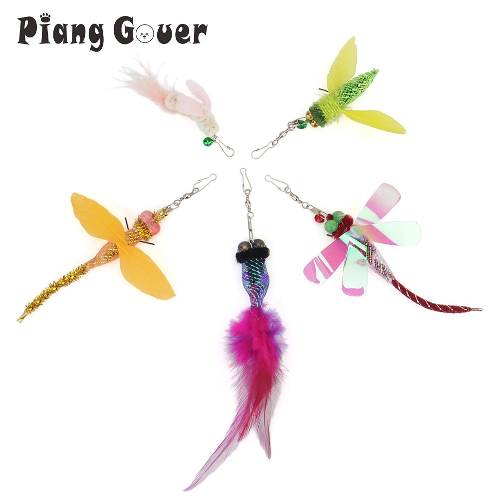 

5pcs Cute Simulation Insect Cat Teaser Stick Heads Training Imitate Goldfish Cat Long Tail Pet Toy