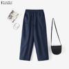 ZANZEA Women Casual Elastic Wasit Solid Color Loose Harem Pants