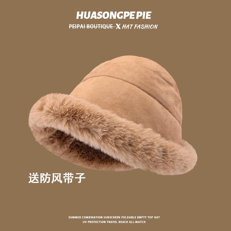 

Winter versatile Mongolian hat suede plush imitation lambhair thickened bucket hat M（56-58cm）