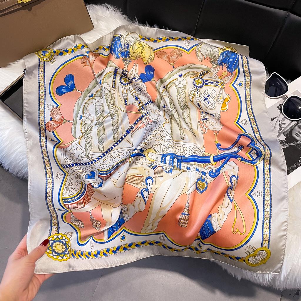 Luxo Moda Estampa 70*70cm Lenço Quadrado De Seda Mulheres Macio Cetim Faixa De Cabelo Lenço De Pescoço Gravata Faixa De Cabeça Feminina Foulard Bolsa Fita