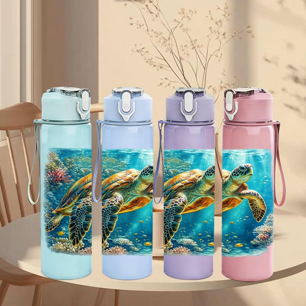 1 PZ Tartaruga Marina Corallo Scena Oceanica Stampa 750ml Colore Plastica Borraccia Sportiva Anti-perdita Tappo con Cannuccia a Flip Adatta per Sport Ufficio Uso Domestico