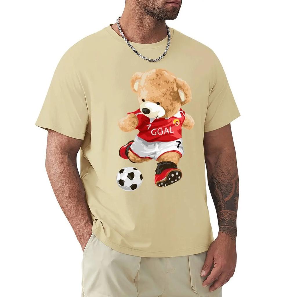 Cute Teddy Bear Playing Soccer T Shirt Harajuku Short Sleeve T-shirt 100% Cotton Graphics Tshirt Tops