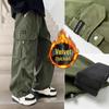 Boys' Stylish Autumn/Winter 2025 Versatile Cargo Pants - Medium/Large, Loose Fit, Plus Velvet Long Trousers