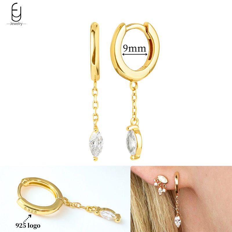 925 Silver Ear Needle White Crystal Gold Earrings for Women Luxury Water drop/Heart/Flower Pendant Earring Fine Jewelry