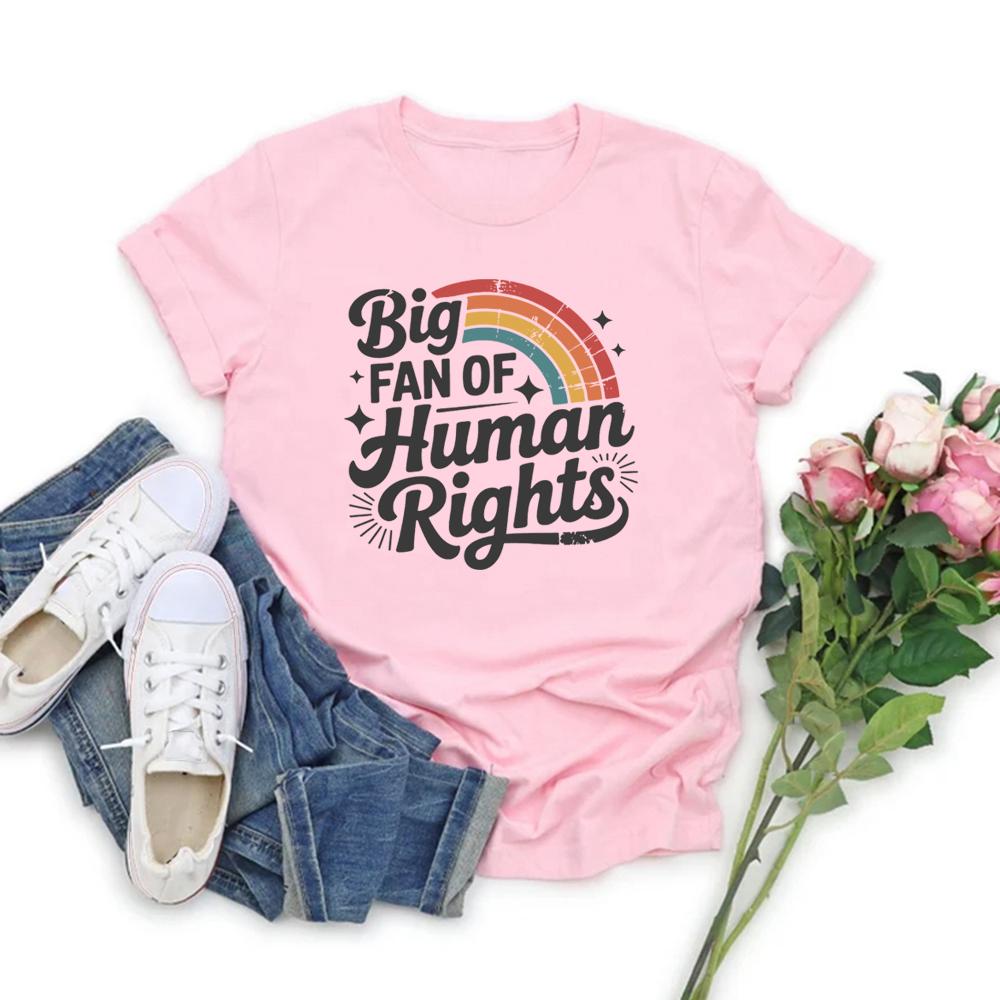 Big Fan of Human Rights T-Shirts Retro Rainbow Tshirt Radicalized By Basic Decency Tee Unisex Short Sleeve Tshirt Streetwear Tops