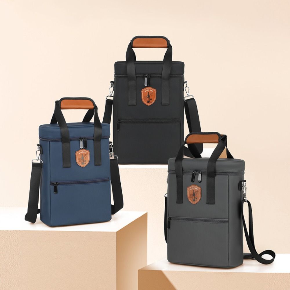 Two-bottle Wine Tote Bag Portable Oxford Cloth Wine Bottle Insulation Bag Leakproof Front Pocket Wine Cooler Carrier Bag